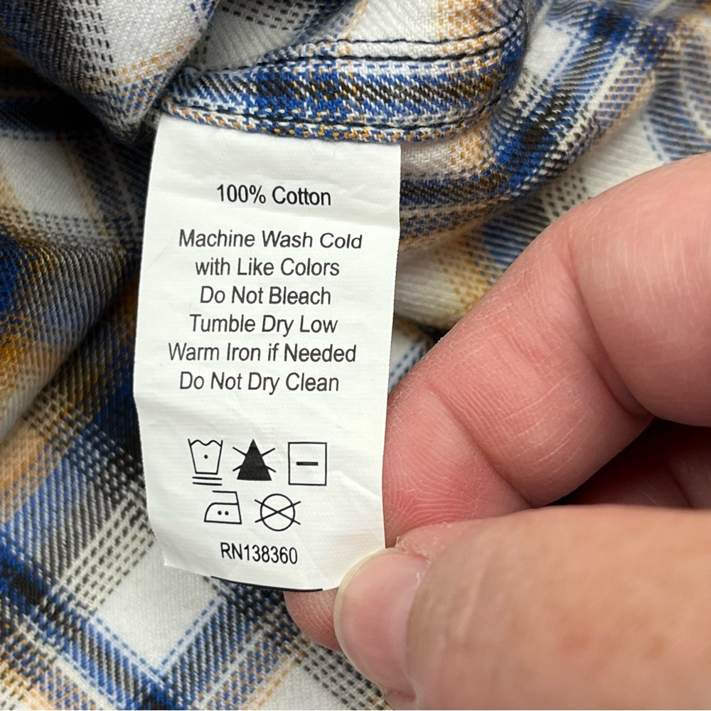 32 Bar Blues Mens Blue Yellow‎ Black White Plaid Long Sleeve Shirt Large *FLAWED - Picture 3 of 14